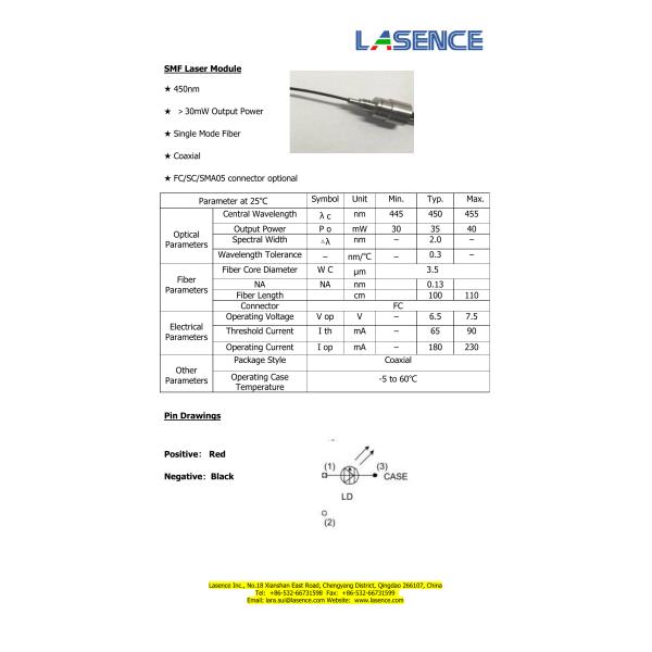 CW Output Power Coaxial SMF Single-Mode Pigtailed Laser for Industrial Applications
