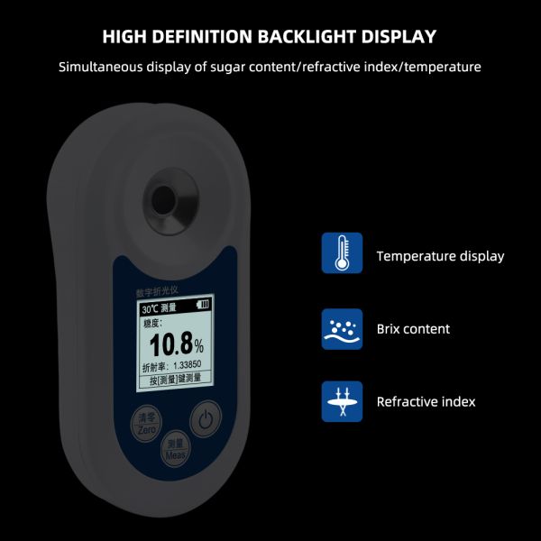 Digital Brix Refractometer Handheld with 0-55% Brix Range ±0.2% Accuracy and Highlight Screen