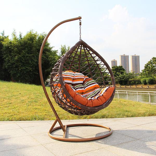 Waterproof Outdoor Wicker Furniture Swing Chair in Water Drop Shape with Metal Frame