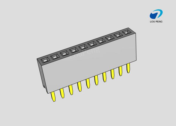 Female header, PCB Mount Receptacle, Vertical, Board-to-Board, 10Pin, 1.27mm Pitch, single row, Gold Flash, DIP, 180°
