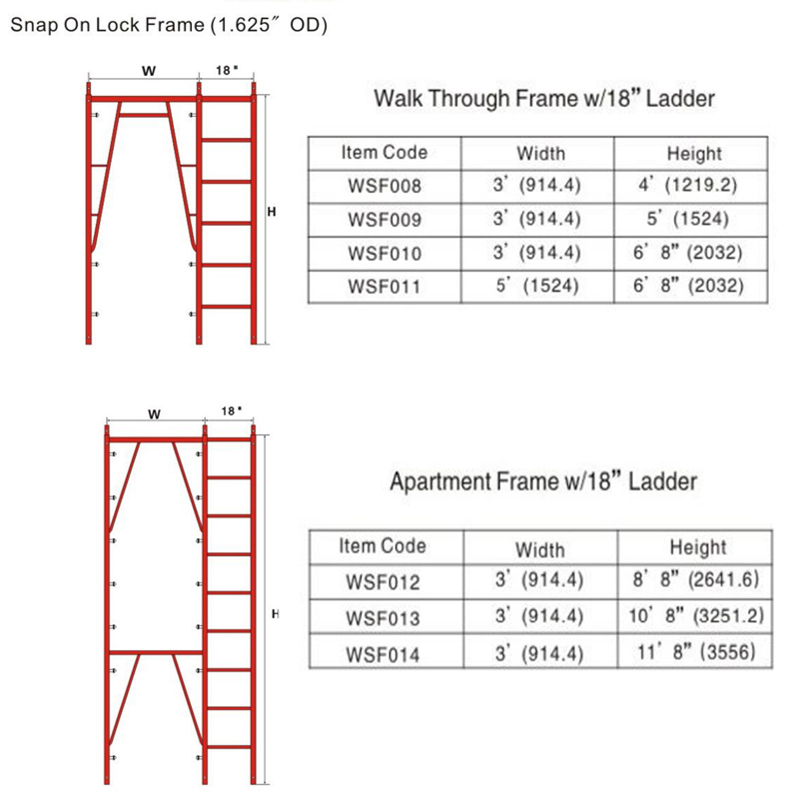 3ft x 6ft 8in Snap-On Walk-Thru Scaffolding Frame with Galvanized Light Steel Structure