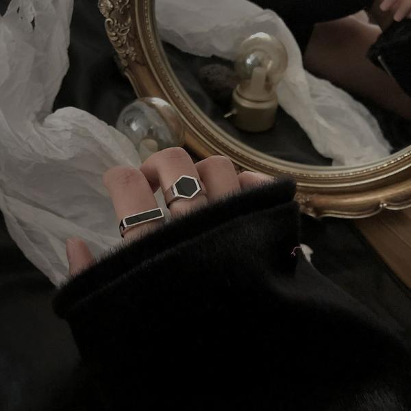 14K позолоченные кольца из черного агата в 925 серебра для осознающих стиль людей