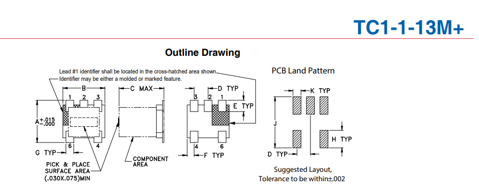 TC1-1-13M+ 1:1 CORE & WIRE Transformer, 4.5 - 3000 MHz, 50Ω