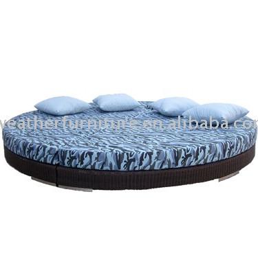 Bedroom Furniture Modern and Contemporary Rattan Wood Bed in Spindle Design with Wooden Sofa Bed