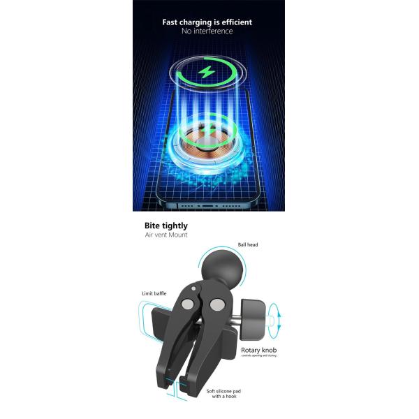 Metal 15w Qi Wireless Charger Portable Magsafe Car Phone Holder