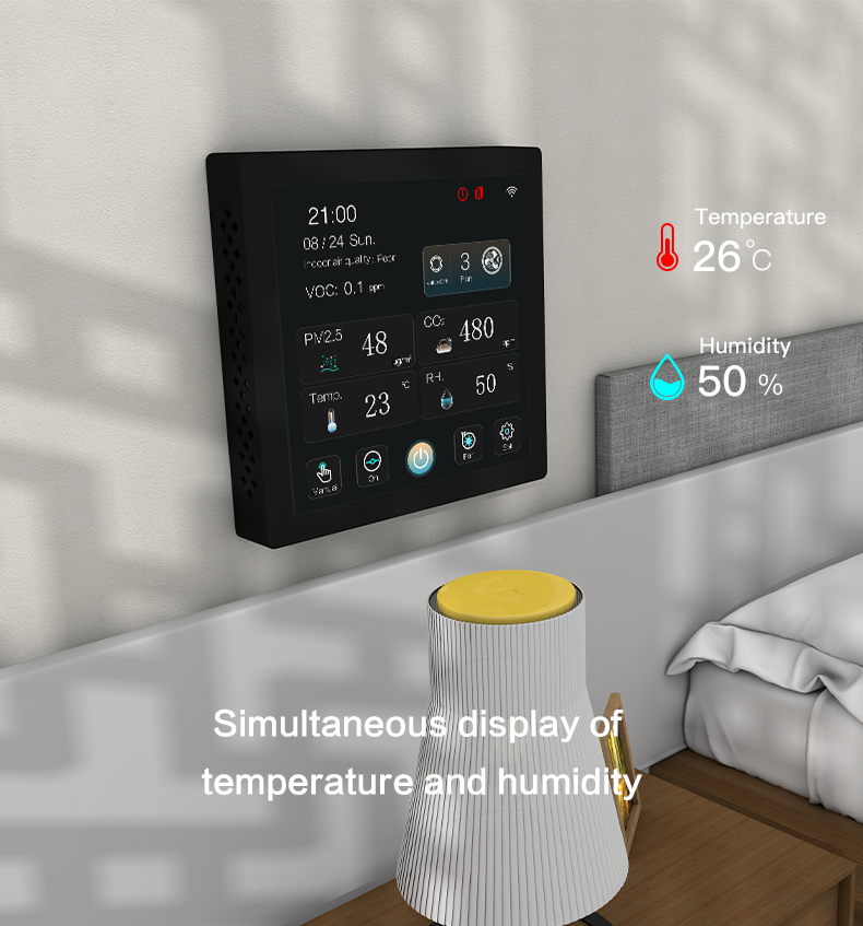 4 Inch Color Touchscreen Smart HVAC Controller With Real Time CO2 PM2.5 VOC Monitoring