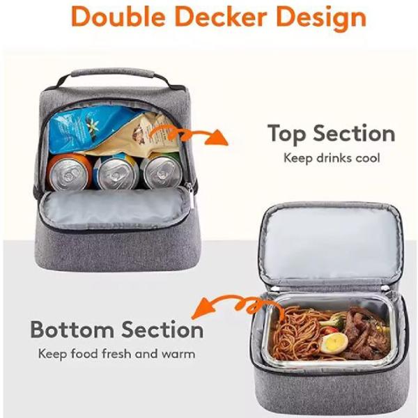 Custom Waterproof Oxford Tote Insulated Cooler Bag Doble Deck Aluminium Foil Lunch Bag
