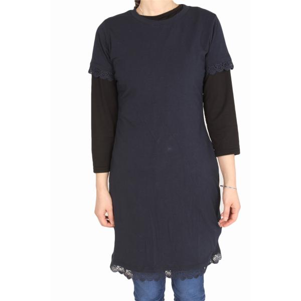 Stockpapa Navy Ladies Dress Clothing Navy Short Sleeve Dress With Lace Motifs