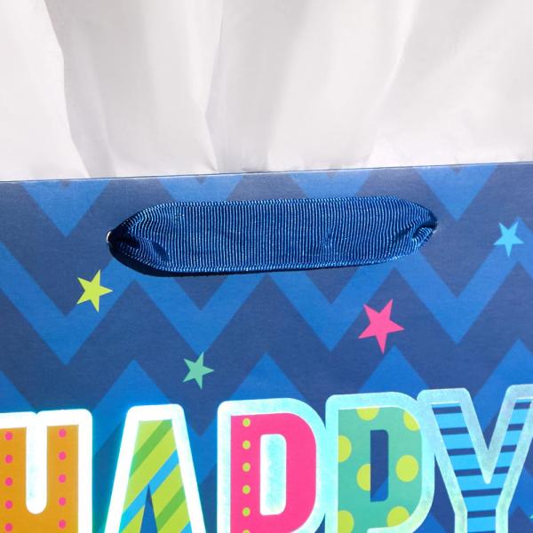 Customized Logo Handmade Blue Shopping Tote Art Gift Paper Bags for Birthday Party