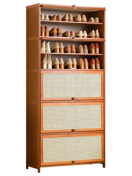 Customized Slim Bamboo Wooden Shoe Cubby Storage Cabinet