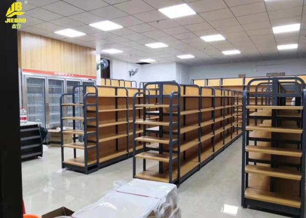 OEM Metal And Wood Storage Shelves , Yellow Metal Shelving With Wood Shelves
