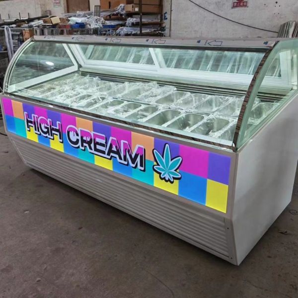 Commercial Ice Cream Display Freezer with Adjustable Thermostat Stainless Steel Three-Layer Anti-Fog Glass