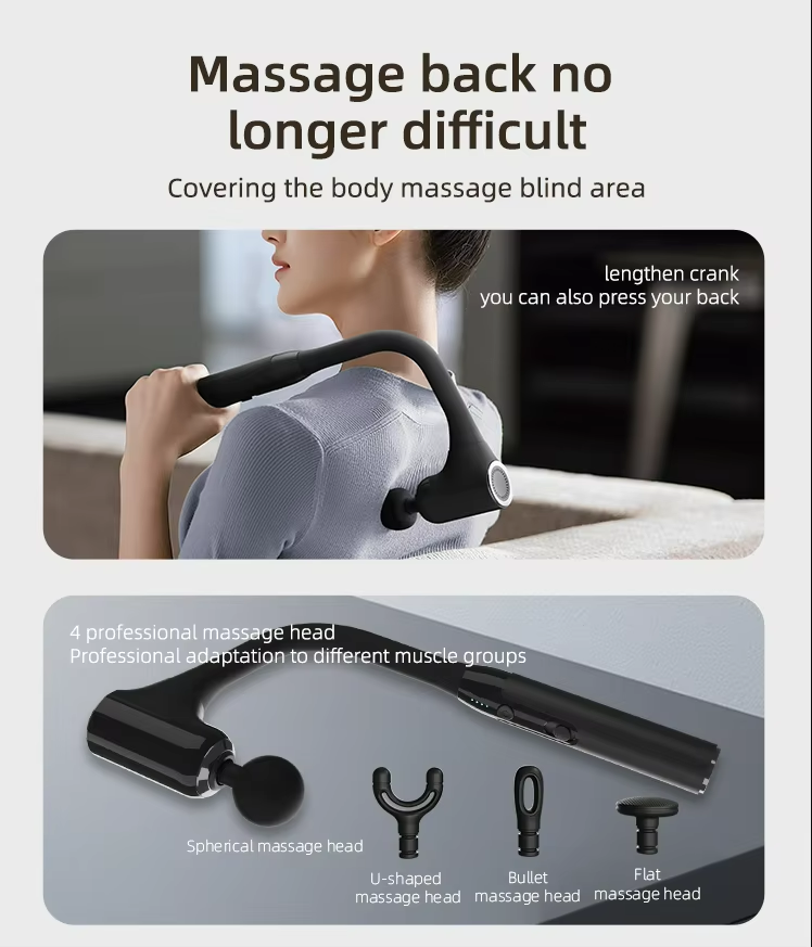 Wireless Electric Massage Hammer with Deep Tissue Muscle Vibration and Multiple-level Adjustment Featuring 4 Massage Heads
