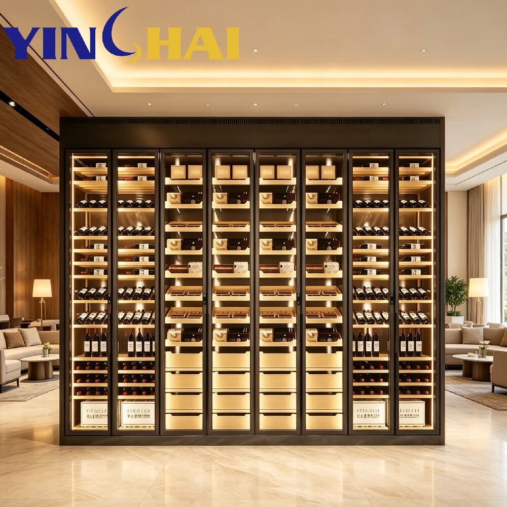 Custom Stainless Wine Cooler Solid Oak Silent Wine Storage Racks