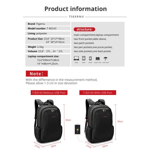 BSCI Usb Charging Business Travel Laptop Backpack For Men 29*9*20cm