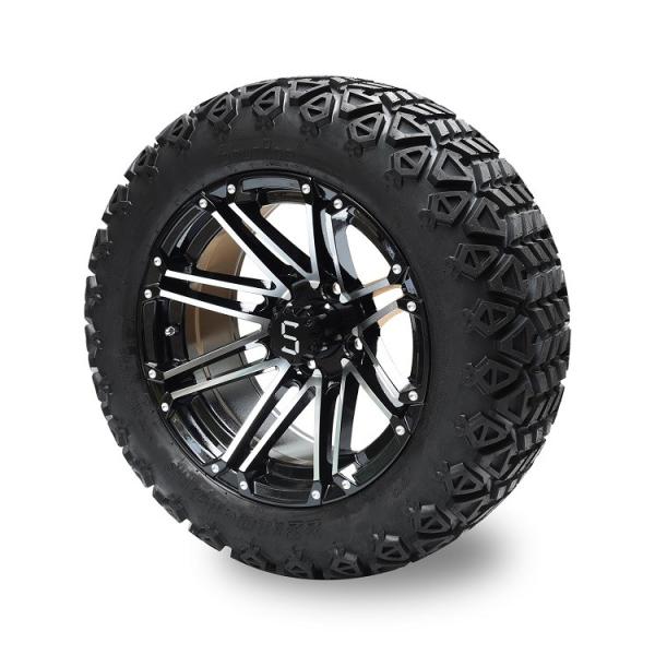 Golf Cart 14'' Machined Black Wheel and 22*10-14 All Terrain Tyre Including Lug Nuts and Center Caps