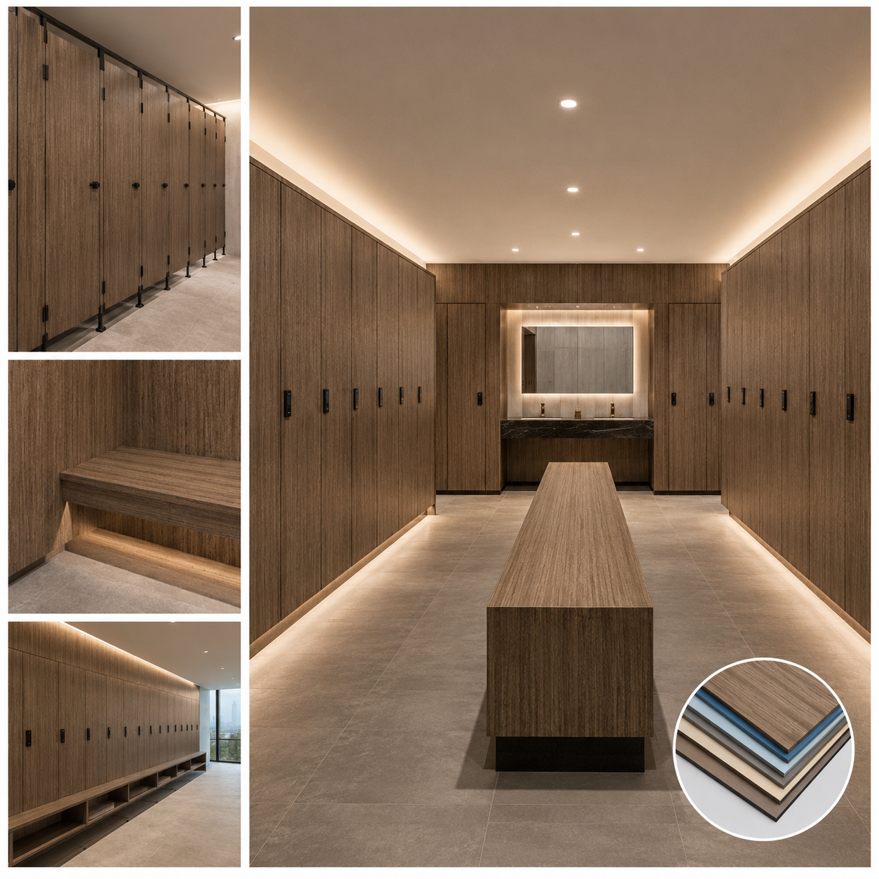 ustom Curved HPL Phenolic Lockers Waterproof Anti-Mold Spa Changing Room Storage