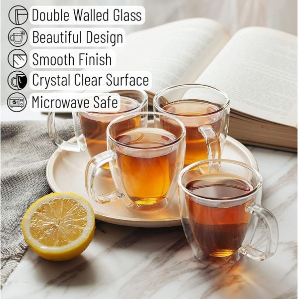 Double Wall Glass Cup with 250ml 350ml 450ml Capacity High Borosilicate Glass for Hot and Cold Beverages