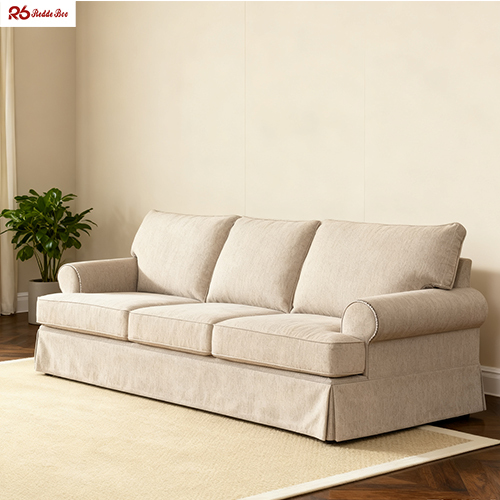 Anti Wear Removable Beige Cotton Linen Material Couch Sofa 2 Seater