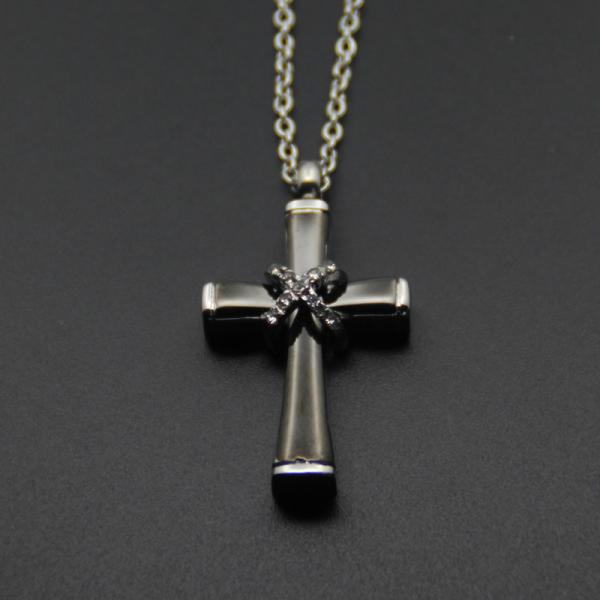 Flower Engraved Retro Cross Cremation Ashes Holder Necklace for Funeral Memorial