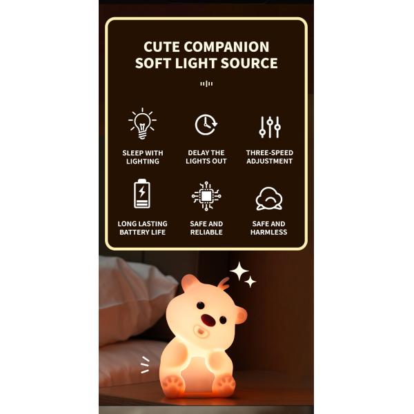 Cute Bear Shape Silicone Lumière de nuit décor de chambre de silicone Table lampe de lit rechargeable