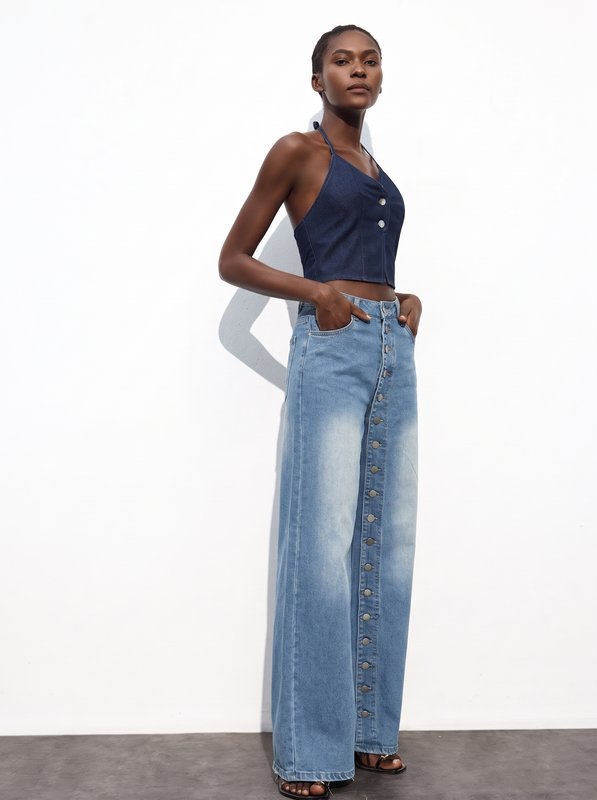Straight Pant Blue Cotton Casual wholesale denim jeans for High Waist Autumn 2026 Custom (924)