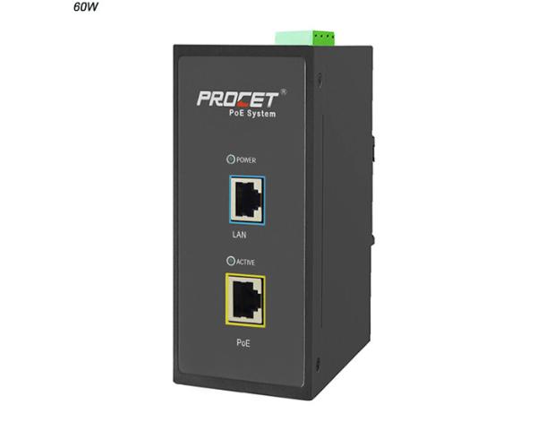 60 Watts DIN Rail PoE Injector 55Vdc 1.1Amp