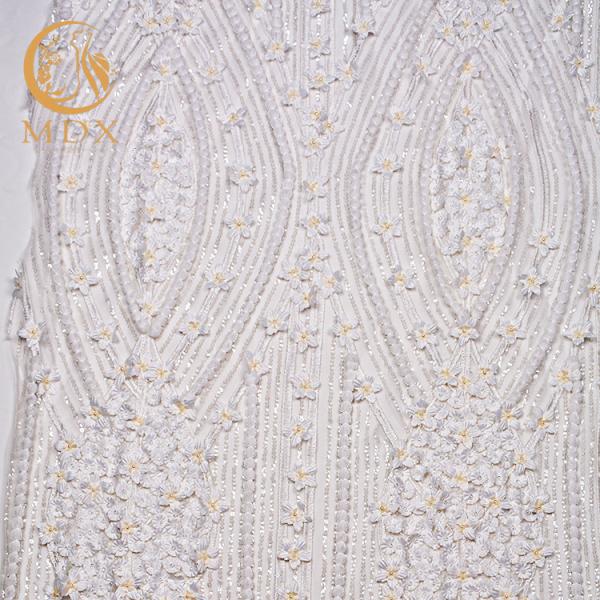 Haute Sequined вышитые ателье мод шнуруют цветок ткани роскошный