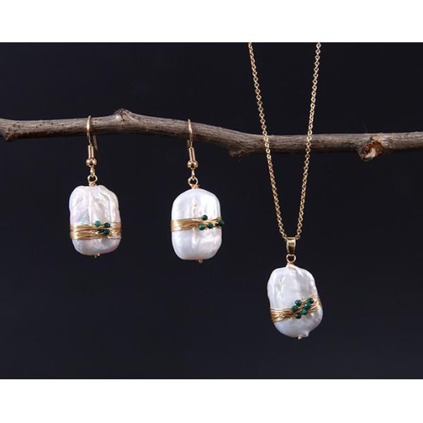Natural Baroque Pearl necklace Cultured White Baroque Pearl Glass Chain Baroque Pearl Necklace Lady Pear Jewelry Set
