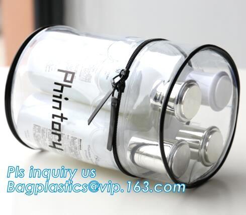 Stationery School PVC Pencil Bag, Barrel shaped travel cosmetic bag clear toiletry bag transparent pvc cosmetic bag for
