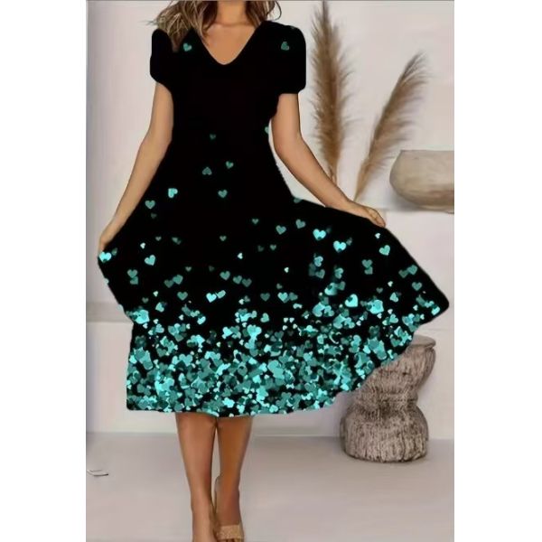 New Summer/Fall Casual and Versatile V-Neck Printed Dress for Women: A Sophisticated Summer Look