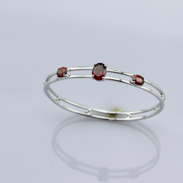 Two Rows 925 Sterling Silver Bangle with Cubic Zirconia (B36)