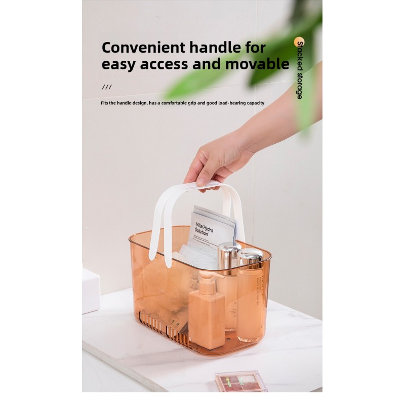 Practical Acrylic Storage Basket with Handle Durable Hollow Bottom Shower Caddy Bathroom Organizer Bin for Toiletries Cosmetics