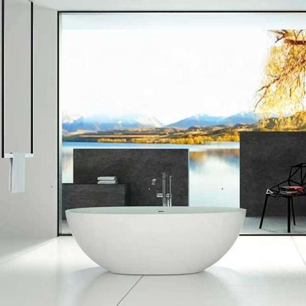 1.5m Modern Freestanding Solid Surface Bathtub Acrylic Stone Resin Soaking Tub