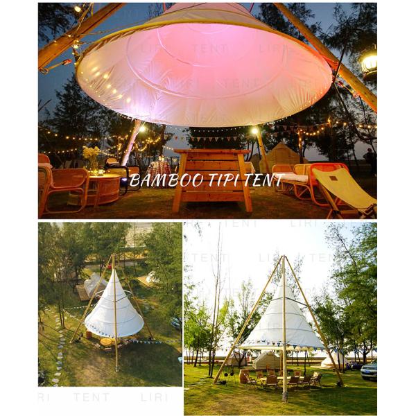 Water Resistant Outdoor Event Tents White Tipi Bamboo Lantern Glamping Tents For Party