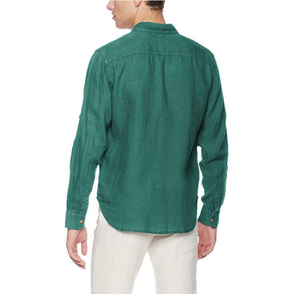 Solid Green Spread Collar Mens Casual Short Sleeve Shirts Yarn Dyed Fabric Slim Fit