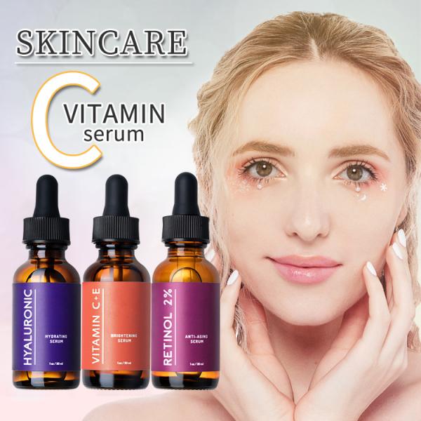 Private Label Korean High Quality Whitening Organic Natural Brightening Vitamin C E Collagen Face Anti Aging Serum Set