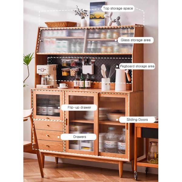 Solid Wood Sideboard, Nordic Style , High Standing Cabinet with Storage Cube Rack for Living Room Kitchen
