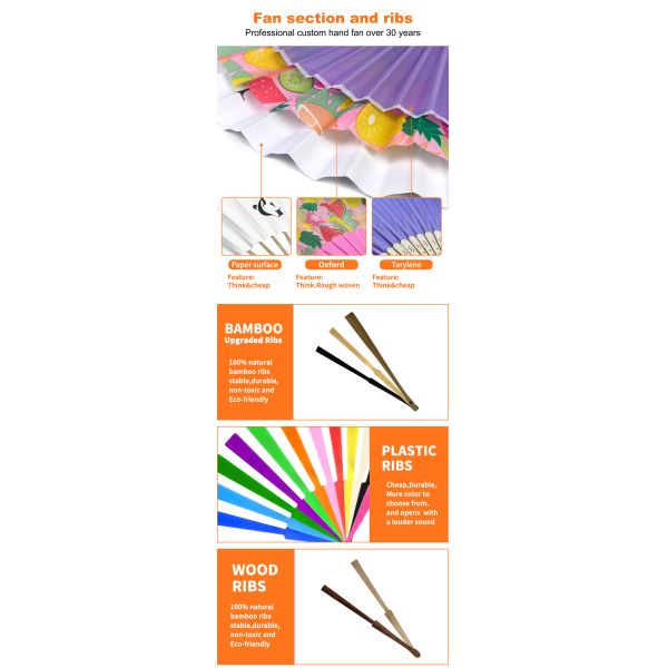 Personalized Custom Fabric Bamboo Hand Fan Bamboo Craft Folding Hand Fan