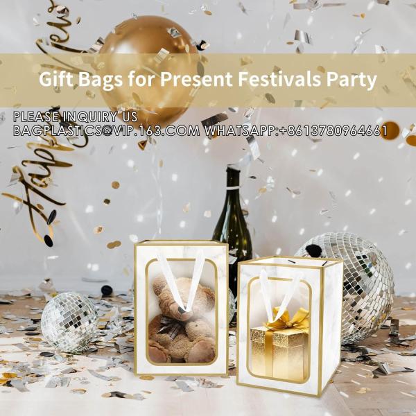 Flower Bouquet Paper Gift Bags With Handles, Wedding Party Bags Window Box Gift Wrapping Bags Small Cake Boxes Bakery