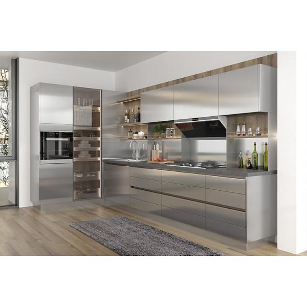Gray Gloss Modular Stainless Steel Kitchen Cabinet Set Modern L Shaped