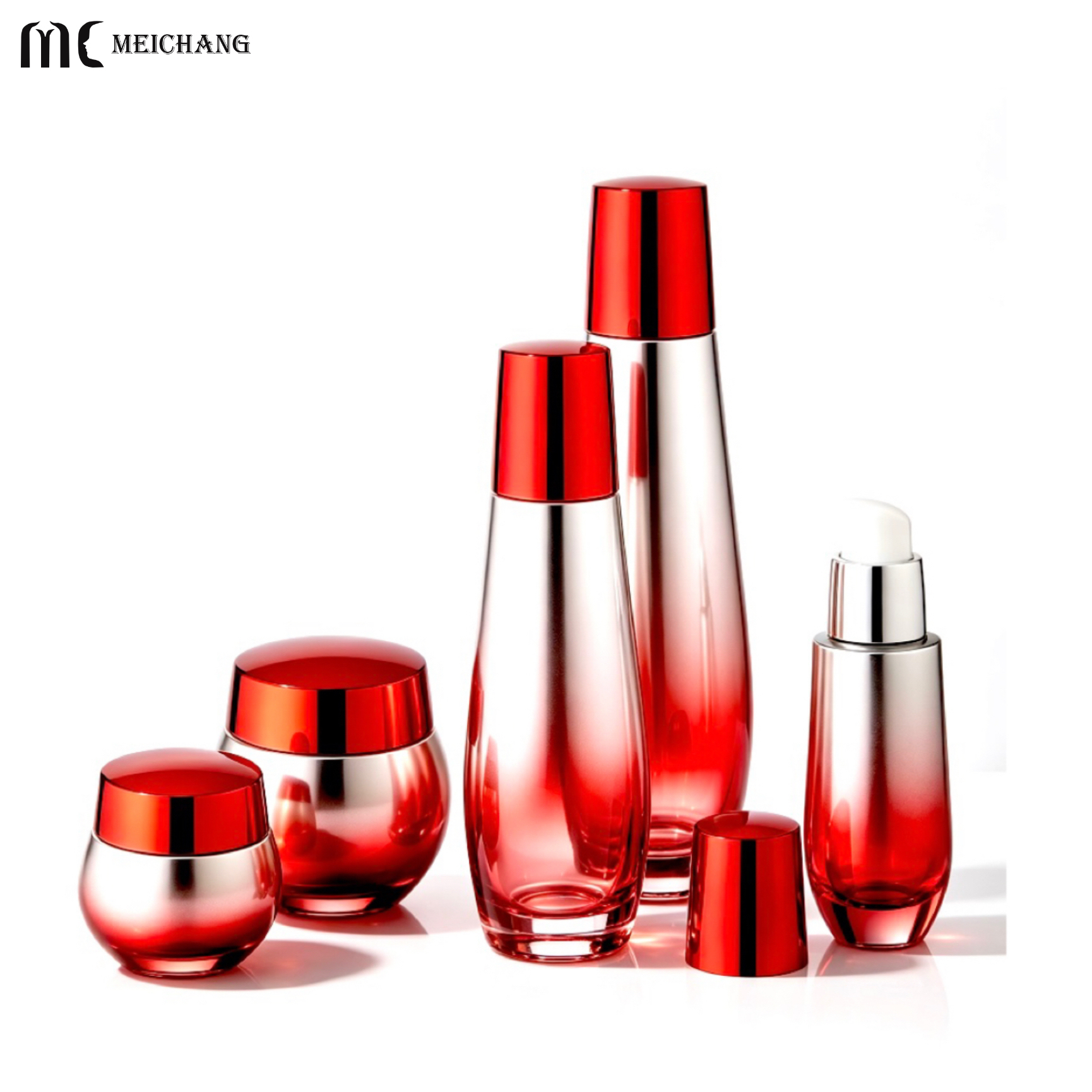 Chinese Style Embossed Glass Skincare Packaging Set with Gradient Finish , Custom Serum Bottle , Lotion Bottle & Cream Jar(MC-315)