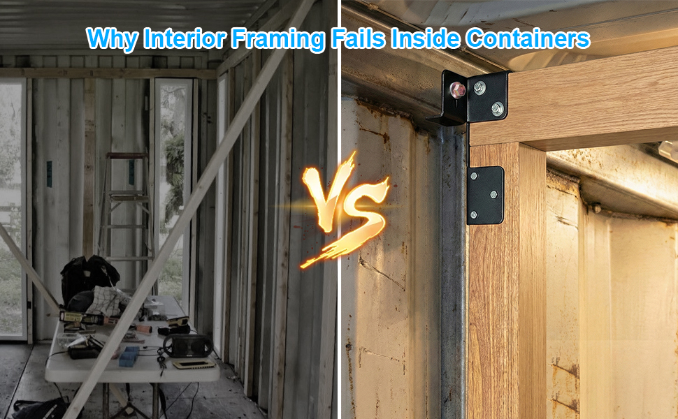 Shipping Container Brackets, Heavy Duty Stud Framing Kit for 2x4 2x6 Lumber | Interior Container Framing Support, Heavy Duty Steel Brackets for Insulation, Walls, Ceilings and DIY Conversion Projects