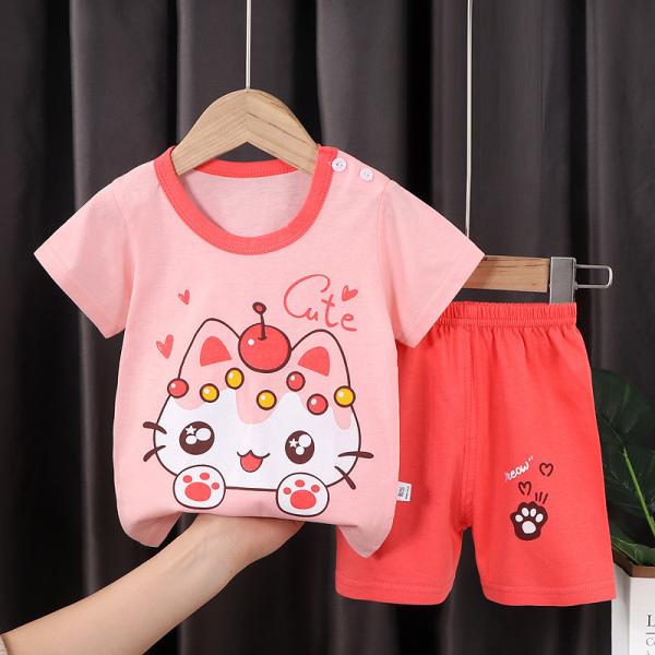 100% Cotton Summer Children's Outfit Sets Short Sleeve T-shirt Set
