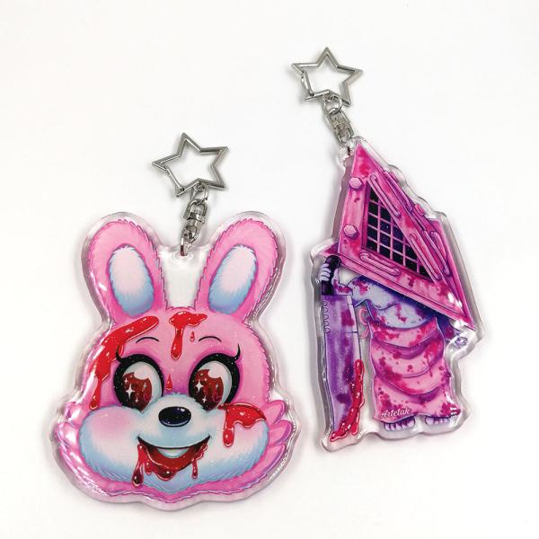 Custom Clear Printed Double Glitter Epoxy Resin Acrylic Charms Keychain for Gift