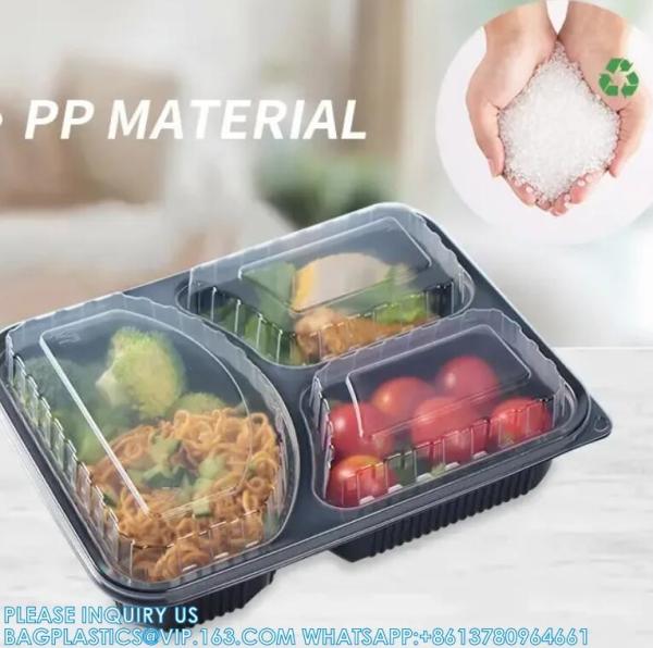 Packaging 3 Compartments Takeout Boxes Black Microwave Plastic Lunch Box Food Containers Wholesale