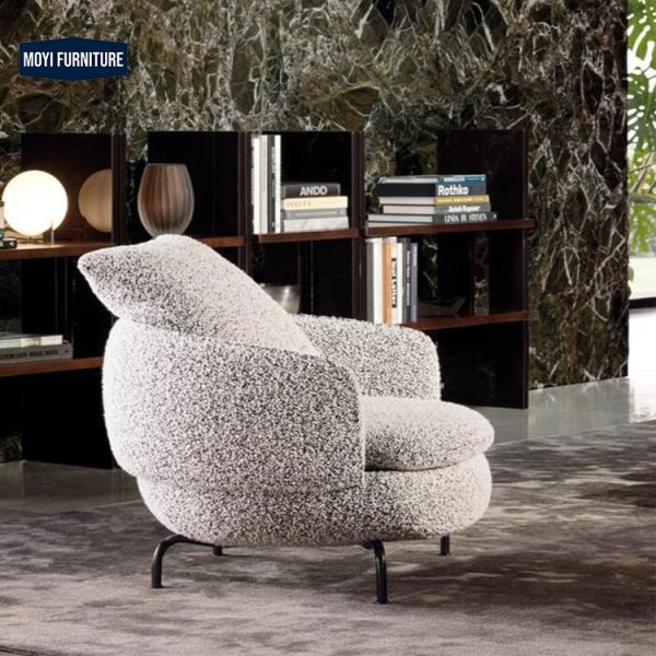 Metal Legs Modern White Teddy Fabric Armchair Swivel Ottoman Accent Chair for Living Room Lounge Seating