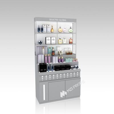 YHeS-P11 10*10 Mirror Stainless Steel Tube Skincare Display Rack for High-End Stores