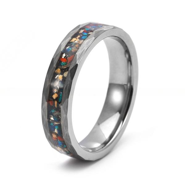 Bague en carbure de tungstène incrustée de météorite d'os de dinosaure évaluée par un tiers, 8 mm, argent martelé, bague de mariage de mode pour hommes