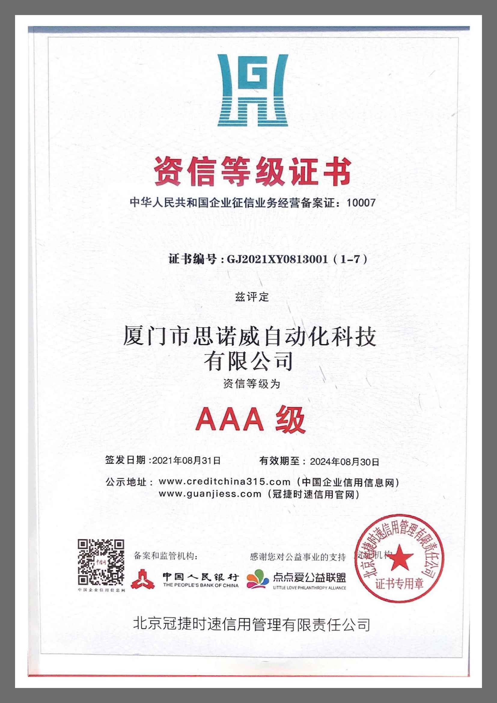 Xiamen Sinuowei Automated Science And Technology Co., Ltd. Сертификации